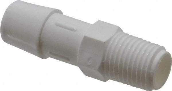 Made in USA - 1/2" Barb, 1/2, Polypropylene Single Barbed Tube Adapter - White, Male - Exact Industrial Supply