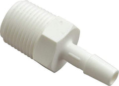 Made in USA - 1/4" Barb, 1/4, Polypropylene Single Barbed Tube Adapter - White, Male - Exact Industrial Supply