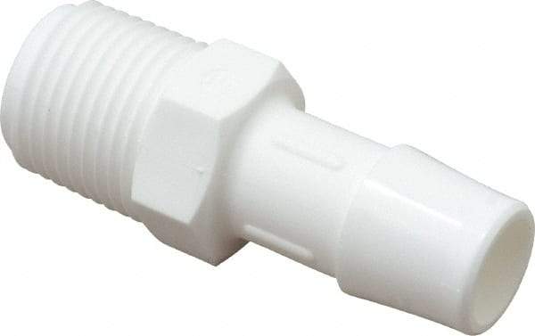 Made in USA - 1/2" Barb, 1/2, Polypropylene Single Barbed Tube Adapter - White, Male - Exact Industrial Supply