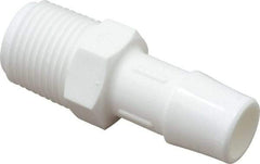 Made in USA - 1/2" Barb, 1/2, Polypropylene Single Barbed Tube Adapter - White, Male - Exact Industrial Supply