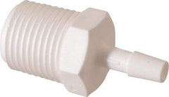Made in USA - 1/4" Barb, 1/4, Polypropylene Single Barbed Tube Adapter - White, Male - Exact Industrial Supply