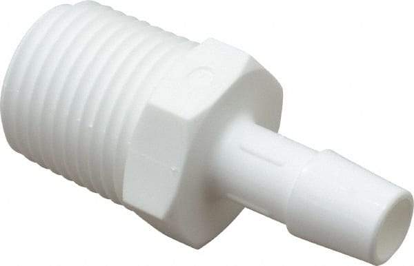 Made in USA - 3/8" Barb x 1/2"NPT, Polypropylene Single Barbed Tube Adapter - White, Male - Exact Industrial Supply