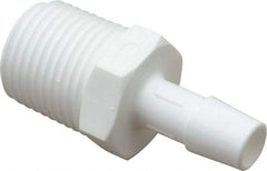 Made in USA - 3/8" Barb x 1/2"NPT, Polypropylene Single Barbed Tube Adapter - White, Male - Exact Industrial Supply