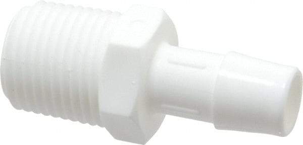 Made in USA - 1/2" Barb, 1/2, Polypropylene Single Barbed Tube Adapter - White, Male - Exact Industrial Supply