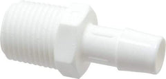 Made in USA - 1/2" Barb, 1/2, Polypropylene Single Barbed Tube Adapter - White, Male - Exact Industrial Supply