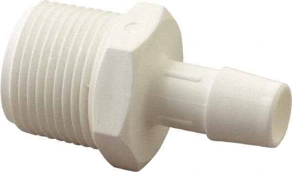 Made in USA - 1/2" Barb, 1/2, Polypropylene Single Barbed Tube Adapter - White, Male - Exact Industrial Supply