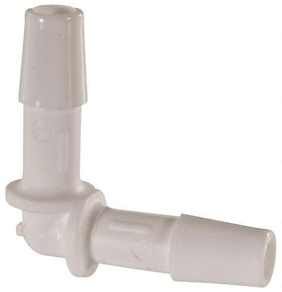 Made in USA - 1/4" Barb, Polypropylene Single Barbed Tube Elbow - White - Exact Industrial Supply