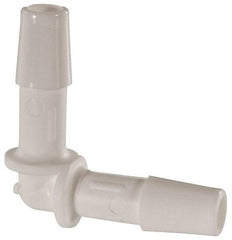 Made in USA - 1/4" Barb, Polypropylene Single Barbed Tube Elbow - White - Exact Industrial Supply