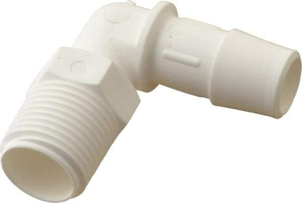 Made in USA - 1/2" Barb, 1/2, Polypropylene Single Barbed Tube Elbow - White, Male - Exact Industrial Supply