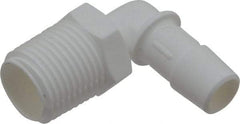 Made in USA - 1/2" Barb, 1/2, Polypropylene Single Barbed Tube Elbow - White, Male - Exact Industrial Supply