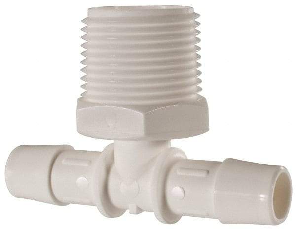 Made in USA - 1/2" Barb, 1/2, Polypropylene Single Barbed Tube Branch Tee - White, Male - Exact Industrial Supply