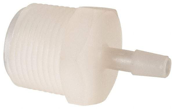 Made in USA - 1/4" Barb, 1/4, Kynar Single Barbed Tube Adapter - Natural, Male - Exact Industrial Supply