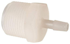 Made in USA - 1/4" Barb, 1/4, Kynar Single Barbed Tube Adapter - Natural, Male - Exact Industrial Supply