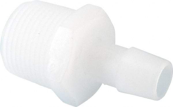 Made in USA - 1/2" Barb, 1/2, Kynar Single Barbed Tube Adapter - Natural, Male - Exact Industrial Supply