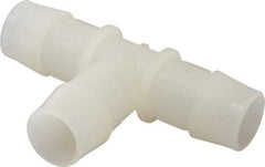 Made in USA - 3/4" Barb, Kynar Single Barbed Tube Tee - Natural - Exact Industrial Supply