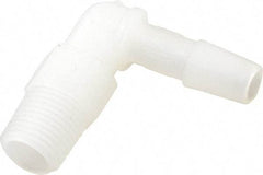 Made in USA - 1/4" Barb, 1/4, Kynar Single Barbed Tube Elbow - Natural, Male - Exact Industrial Supply