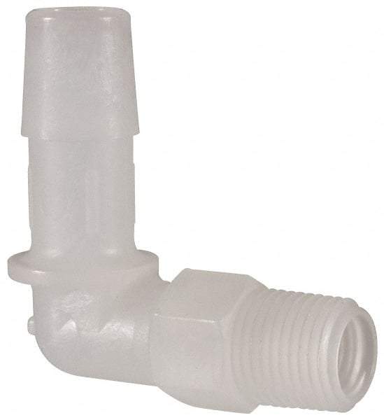 Made in USA - 3/8" Barb, 3/8, Kynar Single Barbed Tube Elbow - Natural, Male - Exact Industrial Supply