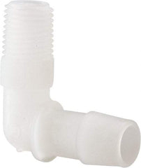 Made in USA - 1/2" Barb, 1/2, Kynar Single Barbed Tube Elbow - Natural, Male - Exact Industrial Supply