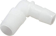 Made in USA - 1/2" Barb, 1/2, Kynar Single Barbed Tube Elbow - Natural, Male - Exact Industrial Supply