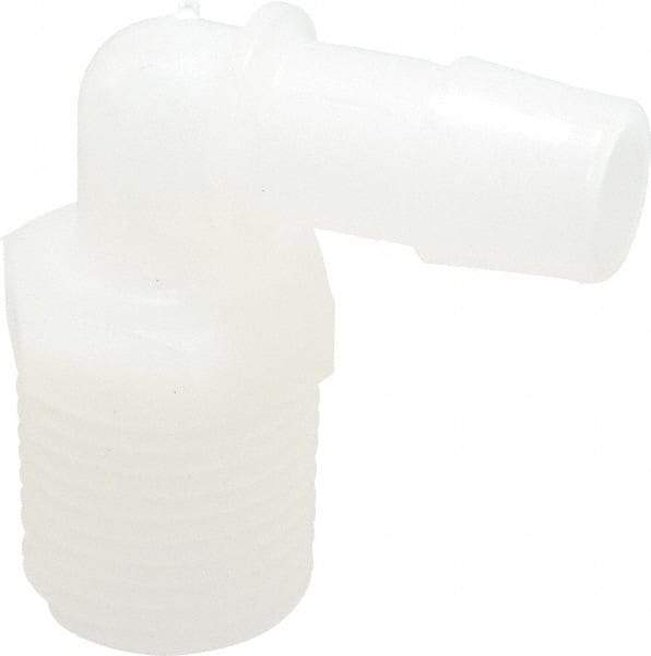 Made in USA - 1/2" Barb, 1/2, Kynar Single Barbed Tube Elbow - Natural, Male - Exact Industrial Supply