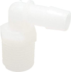 Made in USA - 1/2" Barb, 1/2, Kynar Single Barbed Tube Elbow - Natural, Male - Exact Industrial Supply