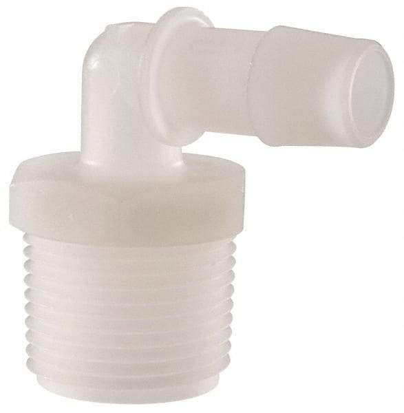 Made in USA - 1/2" Barb, 1/2, Kynar Single Barbed Tube Elbow - Natural, Male - Exact Industrial Supply