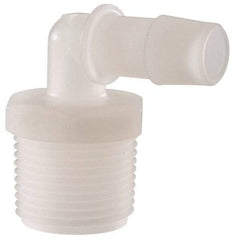 Made in USA - 1/2" Barb, 1/2, Kynar Single Barbed Tube Elbow - Natural, Male - Exact Industrial Supply