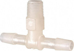 Made in USA - 1/4" Barb, 1/4, Kynar Single Barbed Tube Branch Tee - Natural, Male - Exact Industrial Supply