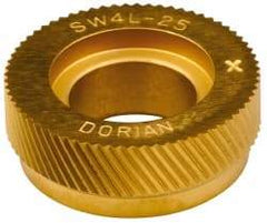 Dorian Tool - 1" Diam, 90° Tooth Angle, 25 TPI, Standard (Shape), Form Type Cobalt Left-Hand Diagonal Knurl Wheel - 3/8" Face Width, 1/2" Hole, Circular Pitch, 30° Helix, TiN Finish, Series SW4 - Exact Industrial Supply