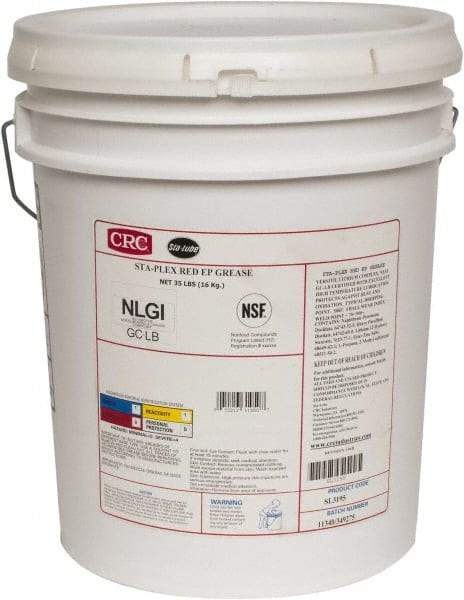 CRC - 35 Lb Pail Lithium Extreme Pressure Grease - Red, Extreme Pressure & Food Grade, 325°F Max Temp, NLGIG 2, - Exact Industrial Supply