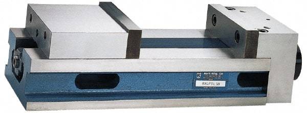 Kurt - 6" Jaw Width, 14" Jaw Opening Capacity, Horizontal Stationary Machine Vise - Manual Operation, 6,877 Lb Capacity, 1 Station, 24.51" Long x 4.86" High x 1-31/64" Deep, 1.735" Jaw Height, 80,000 psi Max Clamp Force, Ductile Iron - Exact Industrial Supply