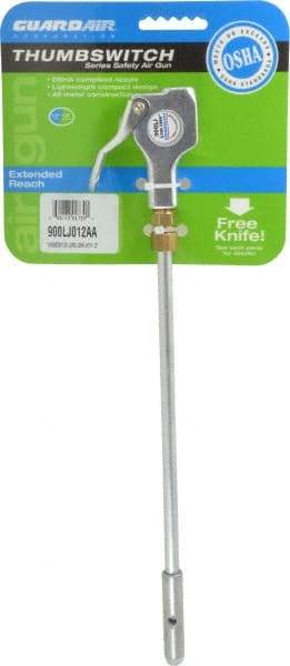 Guardair - 120 Max psi Safety Extension Tube Thumb Lever Blow Gun - 1/4 NPT, 12" Tube Length, Aluminum - Exact Industrial Supply