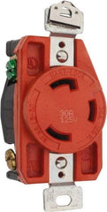 Cooper Wiring Devices - 125 VAC, 30 Amp, L5-30R NEMA, Isolated Ground Receptacle - 2 Poles, 3 Wire, Female End, Orange - Exact Industrial Supply