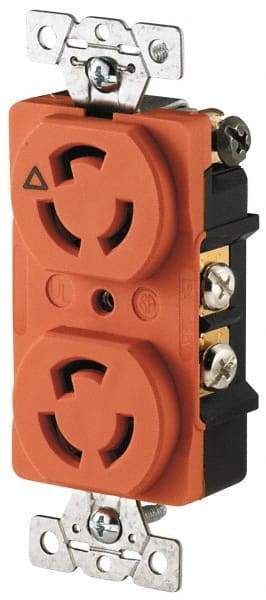 Cooper Wiring Devices - 125 VAC, 15 Amp, L5-15R NEMA, Isolated Ground Receptacle - 2 Poles, 3 Wire, Female End, Orange - Exact Industrial Supply