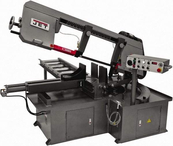 Jet - 12 x 23-1/2" Max Capacity, Semi-Automatic Step Pulley Horizontal Bandsaw - 50 to 297 SFPM Blade Speed, 230/460 Volts, 60°, 3 hp, 3 Phase - Exact Industrial Supply