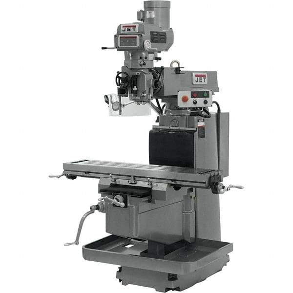 Jet - 12" Table Width x 54" Table Length, Variable Speed Pulley Control, 3 Phase Knee Milling Machine - NT40 Spindle Taper, 5 hp - Exact Industrial Supply