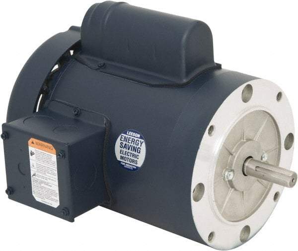 Leeson - 1-1/2 Max hp, 3,600 Max RPM, Capacitor Start Electric AC DC Motor - 115/230 V Input, Single Phase, 56C Frame, 5/8" Shaft Diam, C-Face Mount, TEFC Enclosure - Exact Industrial Supply