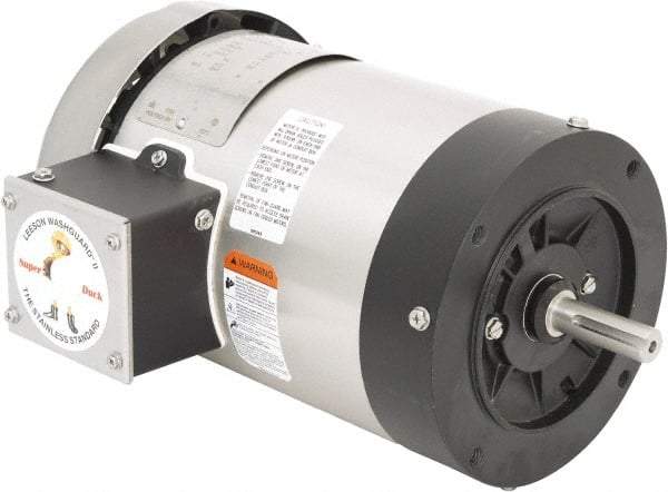 Leeson - 1 Max hp, 1,800 Max RPM, Premium Efficient Electric AC DC Motor - 230/460 V Input, Three Phase, 56C Frame, C-Face Mount, TEFC Enclosure - Exact Industrial Supply