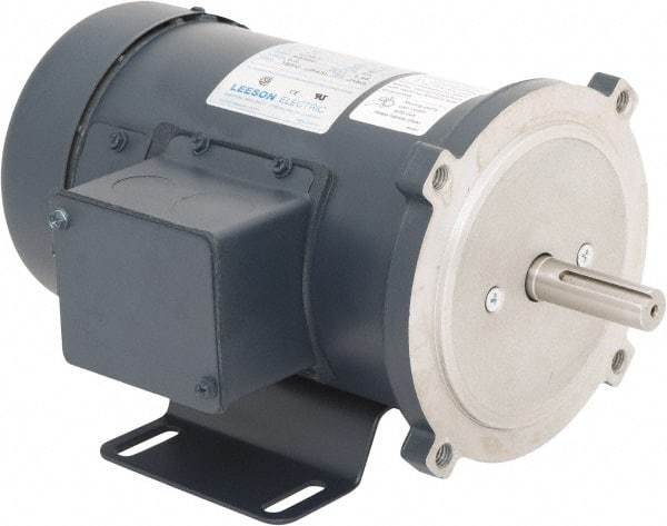 Leeson - 3/4 Max hp, 2,500 Max RPM, DC Electric AC DC Motor - 90 V Input, SS56C Frame, 5/8" Shaft Diam, C-Face with Base Mount, TEFC Enclosure - Exact Industrial Supply