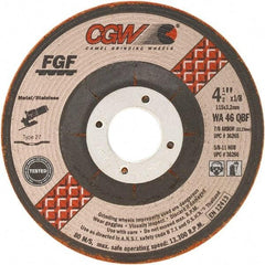 Camel Grinding Wheels - 46 Grit, 4-1/2" Wheel Diam, 1/8" Wheel Thickness, Type 27 Depressed Center Wheel - Medium Grade, Aluminum Oxide, Resinoid Bond, 13,300 Max RPM - Exact Industrial Supply