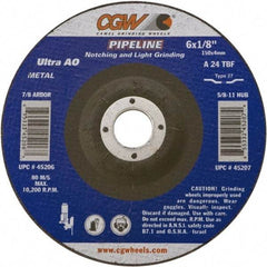 Camel Grinding Wheels - 24 Grit, 5" Wheel Diam, 1/8" Wheel Thickness, Type 27 Depressed Center Wheel - Coarse Grade, Aluminum Oxide, Resinoid Bond, 12,250 Max RPM - Exact Industrial Supply