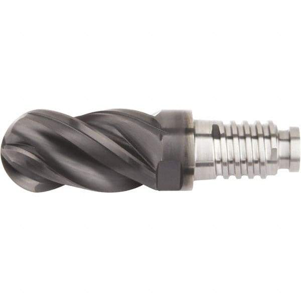 Kennametal - 3/8" Mill Diam, 9/16" LOC, Solid Carbide Ball End Mill Head - Spiral Flute, Right Hand Cut, 39° Helix, 4 Flutes, AlTiN Finish - Exact Industrial Supply