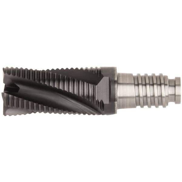 Kennametal - 25mm Diam, 37.5mm LOC, 5 Flute, 0.5mm Corner Chamfer End Mill Head - Solid Carbide, AlTiN Finish, Duo-Lock 25 Connection, Spiral Flute, 20° Helix, Centercutting - Exact Industrial Supply