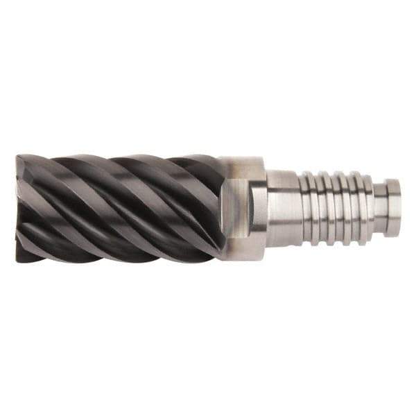 Kennametal - 3/8" Diam, 9/16" LOC, 6 Flute, 0.381mm Corner Radius End Mill Head - Solid Carbide, AlTiN Finish, Duo-Lock 12 Connection, Spiral Flute, 45° Helix, Centercutting - Exact Industrial Supply