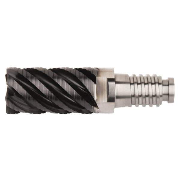 Kennametal - 25mm Diam, 37.5mm LOC, 3 Flute, 4mm Corner Radius End Mill Head - Solid Carbide, Uncoated, Duo-Lock 25 Connection, Spiral Flute, 38° Helix, Centercutting - Exact Industrial Supply
