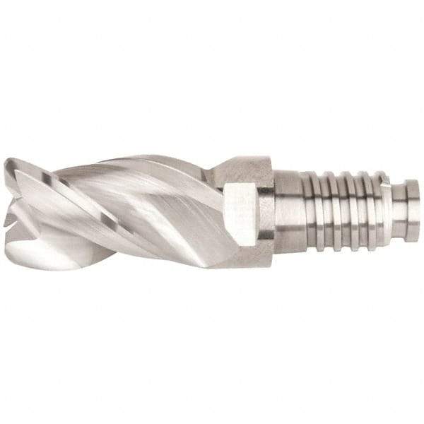 Kennametal - 12mm Diam, 18mm LOC, 3 Flute, 1.5mm Corner Radius End Mill Head - Solid Carbide, Uncoated, Duo-Lock 12 Connection, Spiral Flute, 38° Helix, Centercutting - Exact Industrial Supply