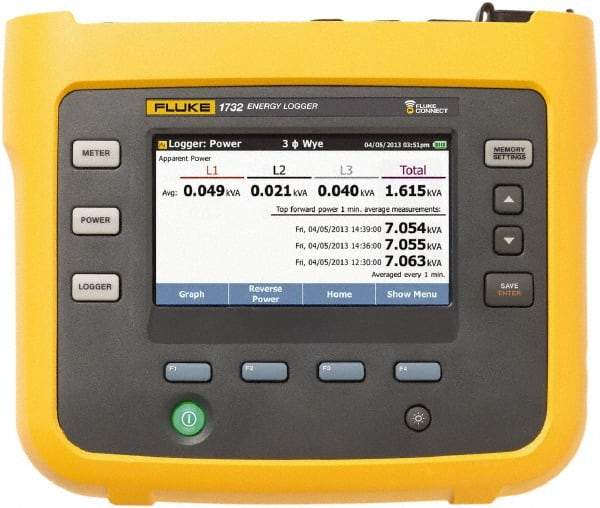 Fluke - 3 Phase, 1,000 VAC, 0.20 to 6,000 Amp Capability, 3.5 to 42.5 Hz Calibration, LCD Display Power Meter - 0.5 Current Accuracy, 0.5 Voltage Accuracy - Exact Industrial Supply