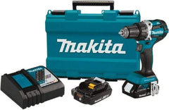Makita - 18 Volt 1/2" Chuck Pistol Grip Handle Cordless Drill - 0-2000 RPM, Reversible, 2 Lithium-Ion Batteries Included - Exact Industrial Supply