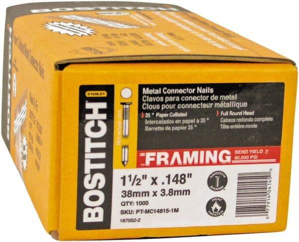 Stanley Bostitch - 16 Gauge 0.0598" Shank Diam 2-1/2" Long Metal Connecting Nails for Power Nailers - Steel, Galvanized Finish, Smooth Shank, Angled Stick Paper Tape Collation, Round Head - Exact Industrial Supply