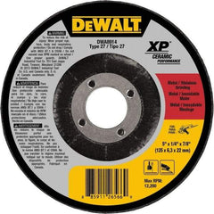 DeWALT - 5" Wheel Diam, 1/4" Wheel Thickness, 7/8" Arbor Hole, Type 27 Depressed Center Wheel - Medium Grade, Ceramic, 12,200 Max RPM - Exact Industrial Supply